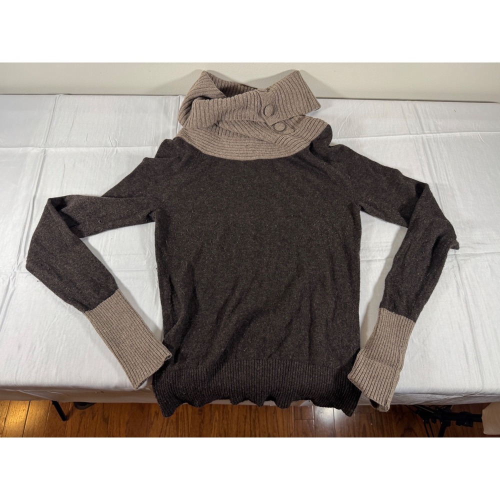 Banana Republic Cashmere Blend Button Cowl Neck Sweater Brown Tan XS